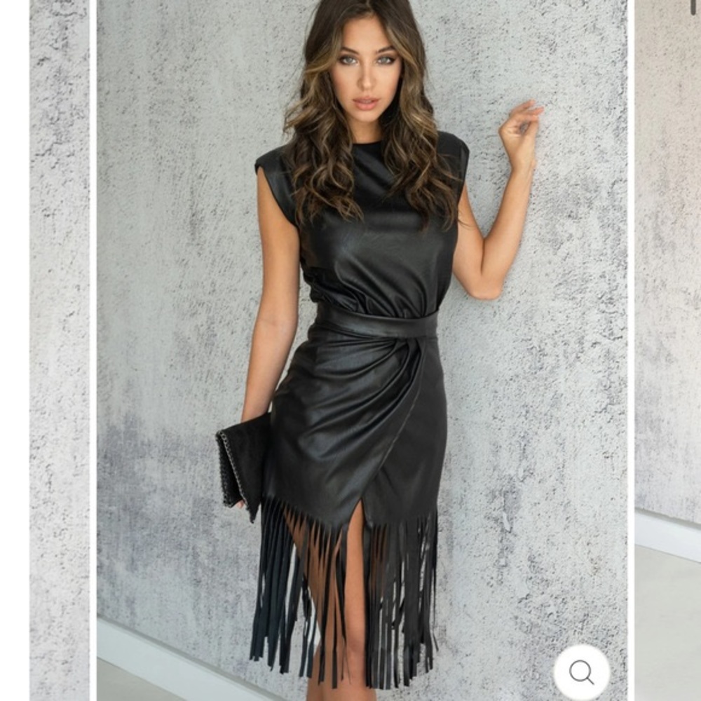 Vegan Leather Fringe Skirt - Venti6 - classy, edgy